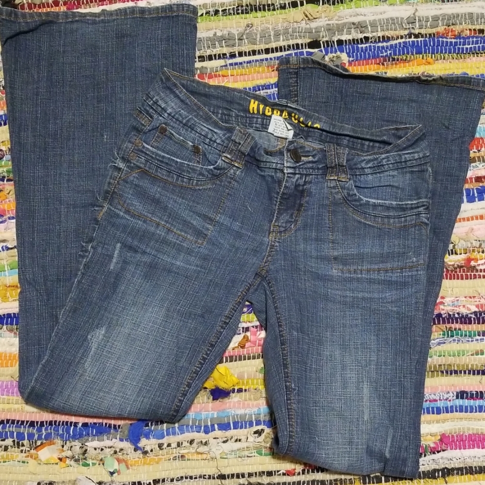 Hydraulic Low Rise Dark Wash Flare Denim Jeans